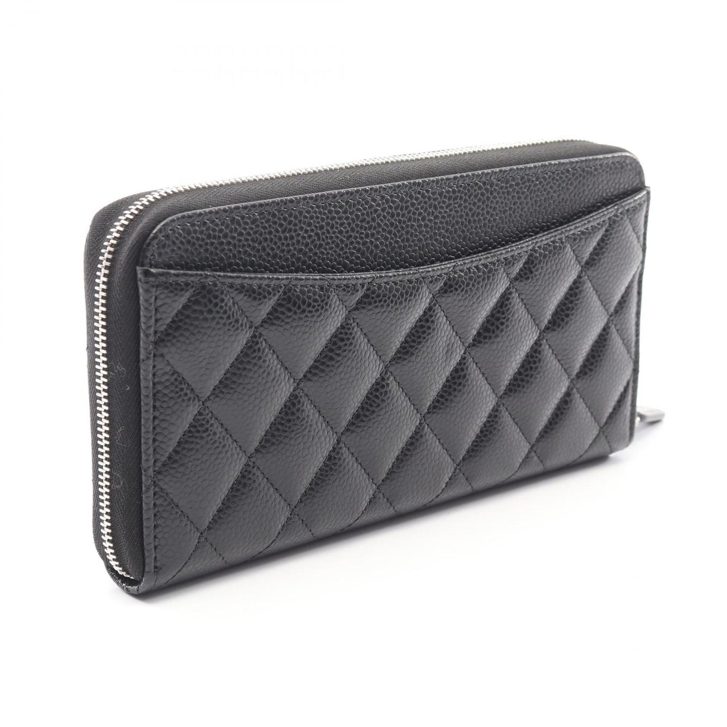 Chanel Round Wallet Classic Long Zip Quilted Black Caviar Leather — view 2