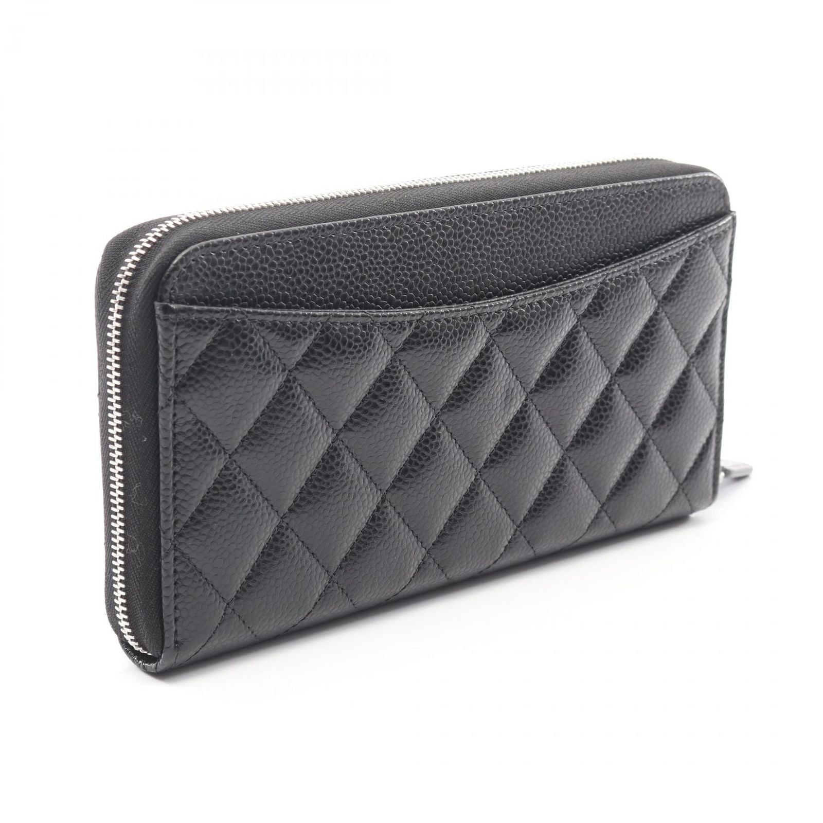 Chanel Round Wallet Classic Long Zip Quilted Black Caviar Leather — view 2