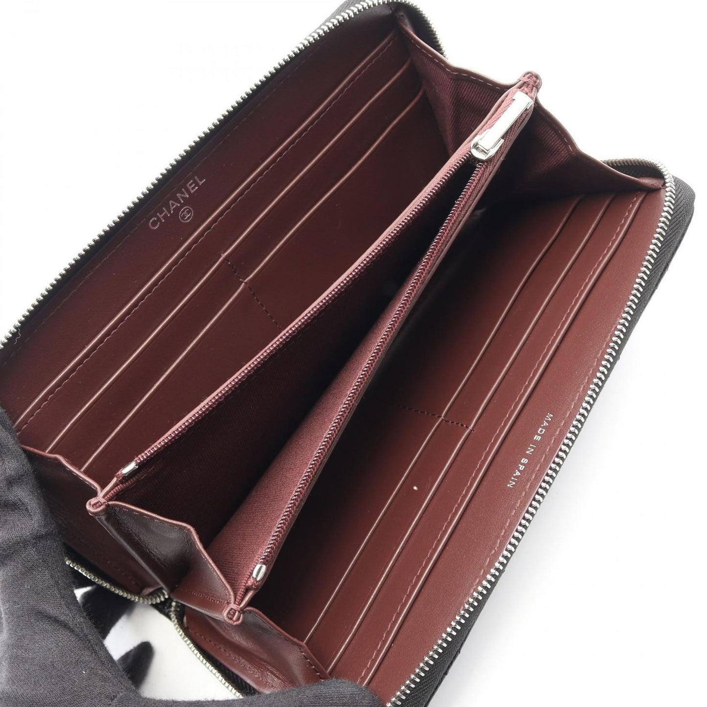 Chanel Round Wallet Classic Long Zip Quilted Black Caviar Leather — view 3