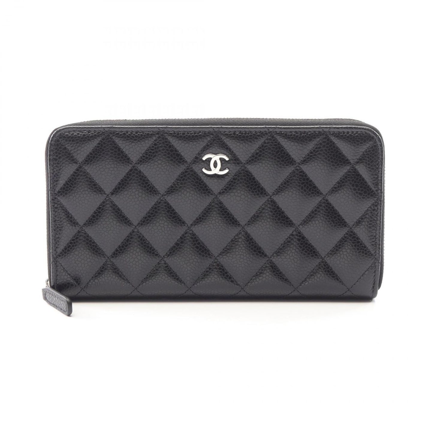Chanel Round Wallet Classic Long Zip Quilted Black Caviar Leather