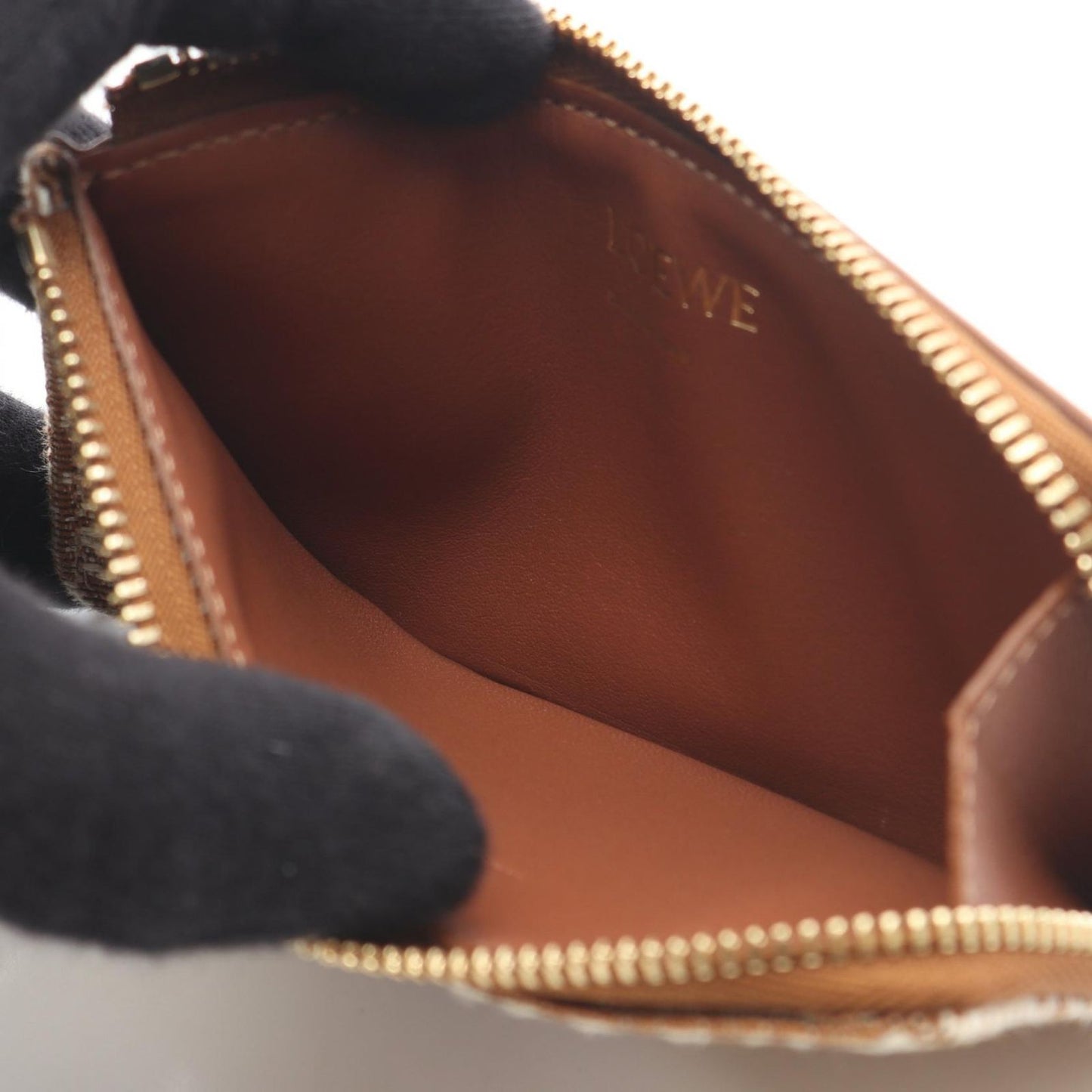 Loewe Coin Case Repeat Anagram Card Holder Brown Canvas Leather Fragment — view 3