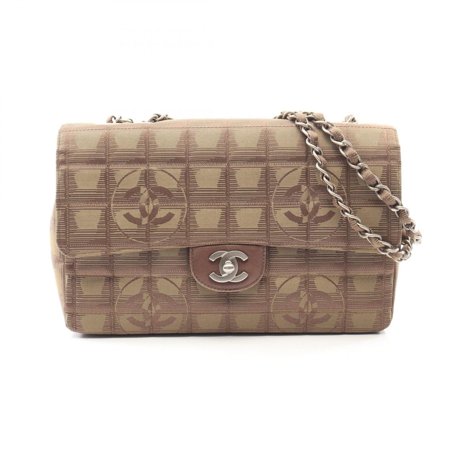 Chanel Shoulder Bag New Travel Line Khaki Leather Chain