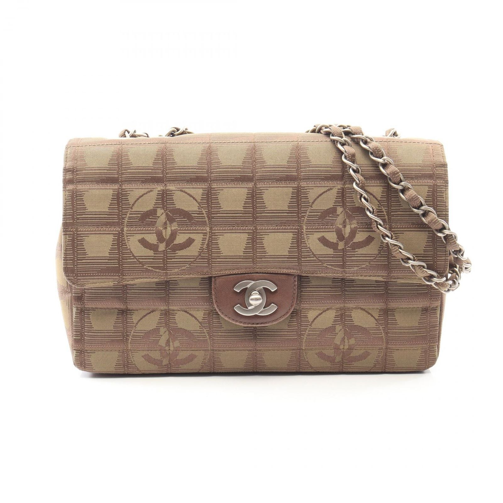 Chanel Shoulder Bag New Travel Line Khaki Leather Chain