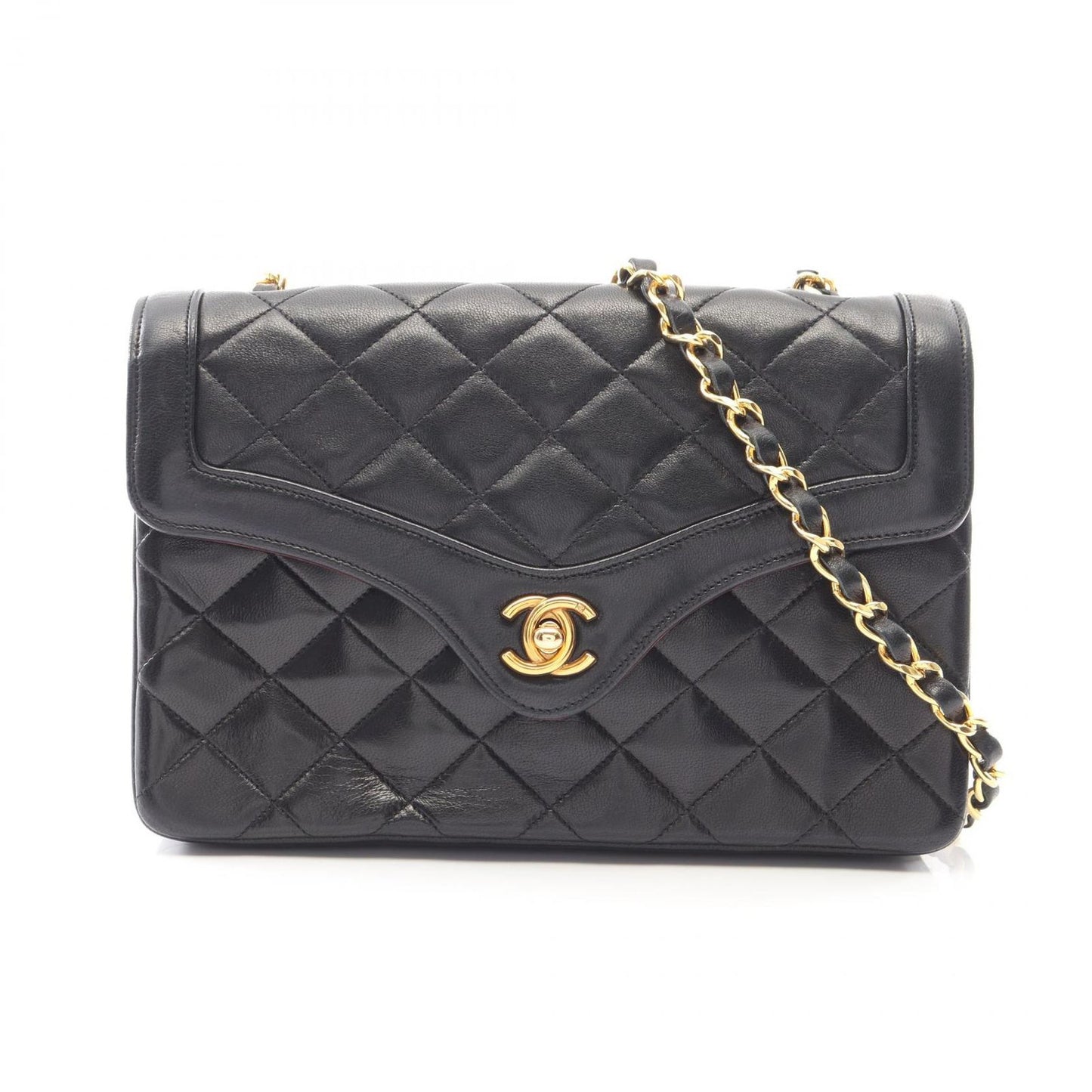 Chanel Shoulder Bag Quilted Vintage Black Lambskin Chain