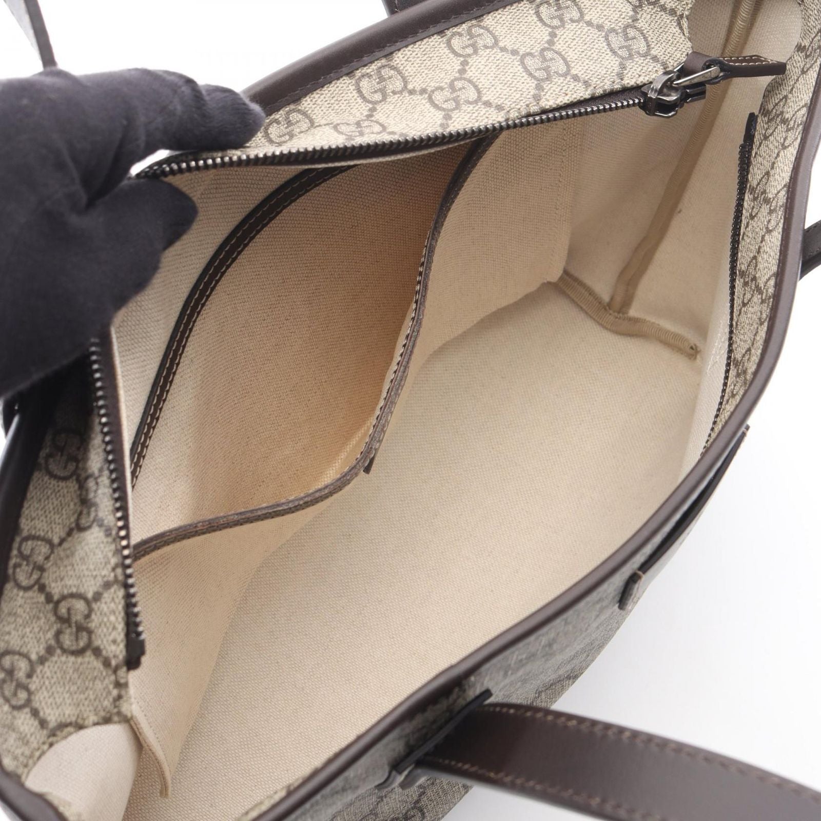 Gucci Tote GG Supreme Beige Canvas Leather — view 3