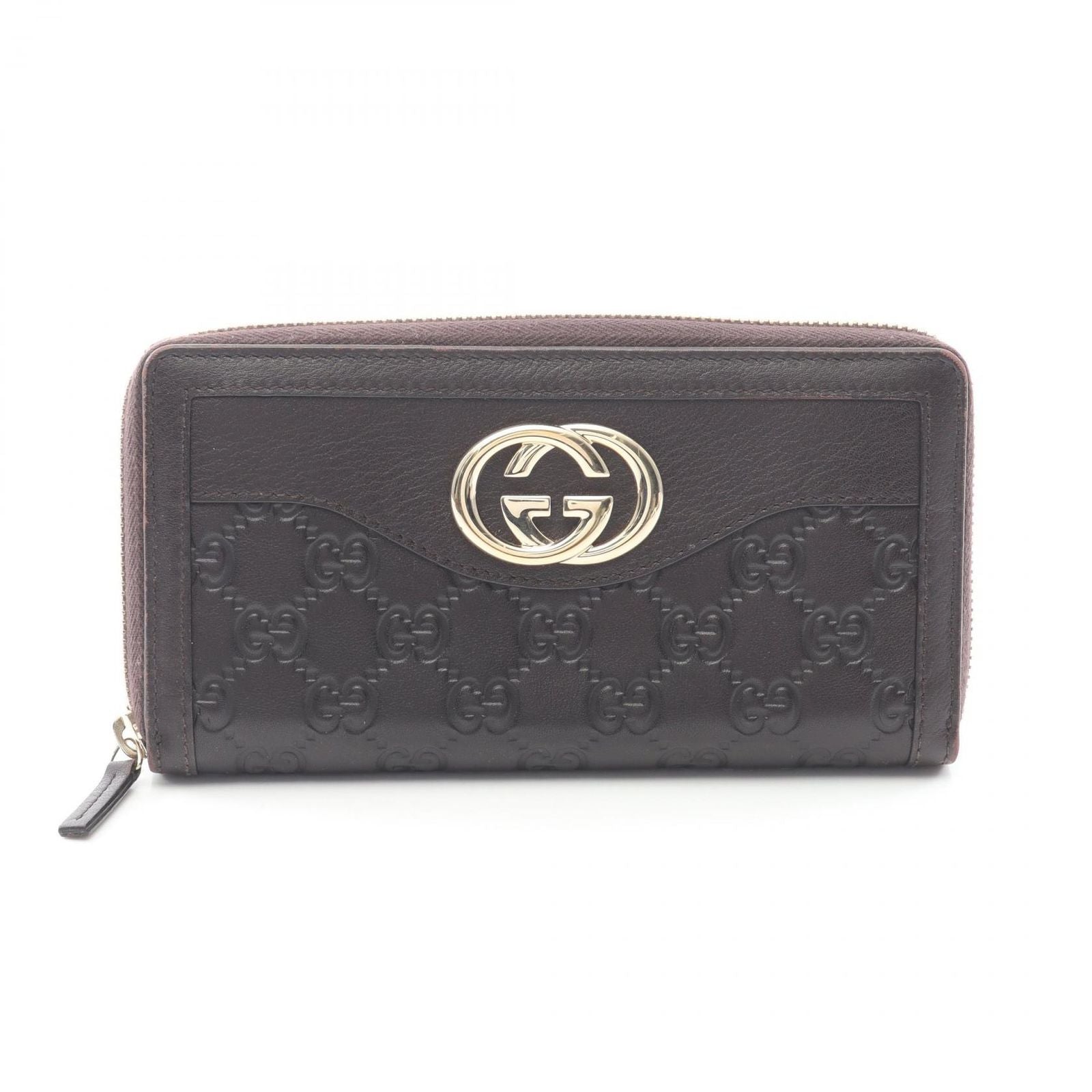 Gucci Round Wallet Ski Guccissima Dark Brown Leather Interlocking Guccissima