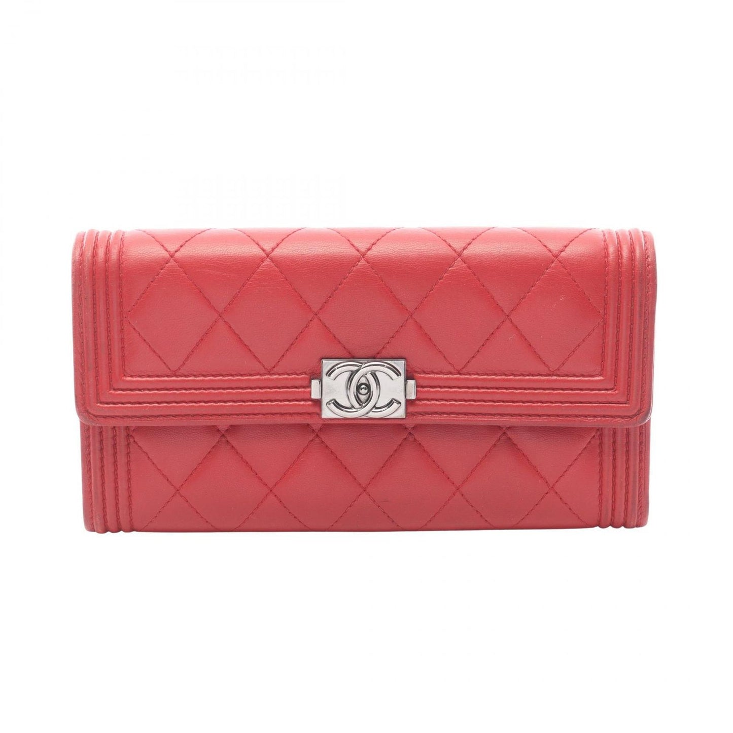 Chanel Bifold Wallet Red Lambskin Zip