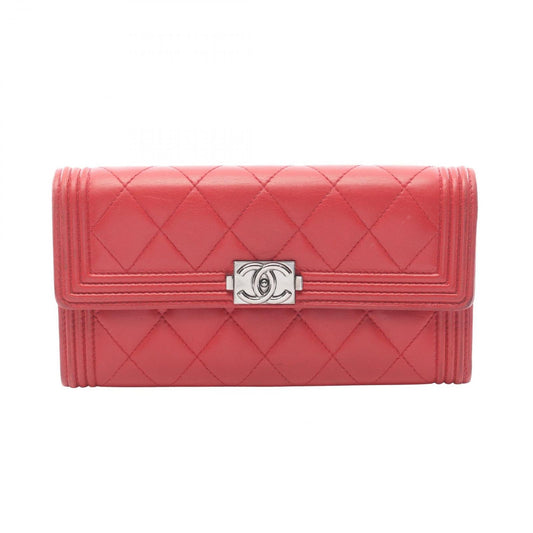 Chanel Bifold Wallet Red Lambskin Zip