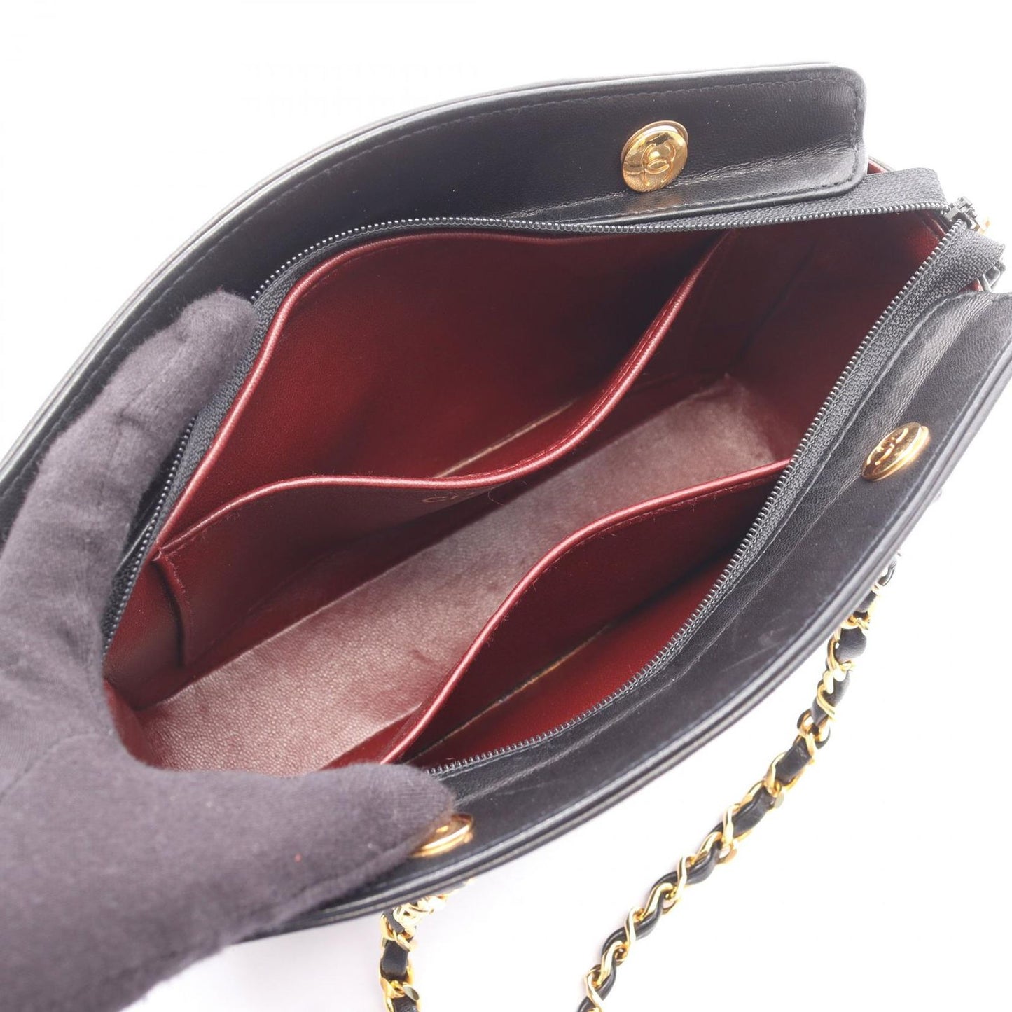Chanel Handbag Quilted Black Lambskin Chain Bag — view 3