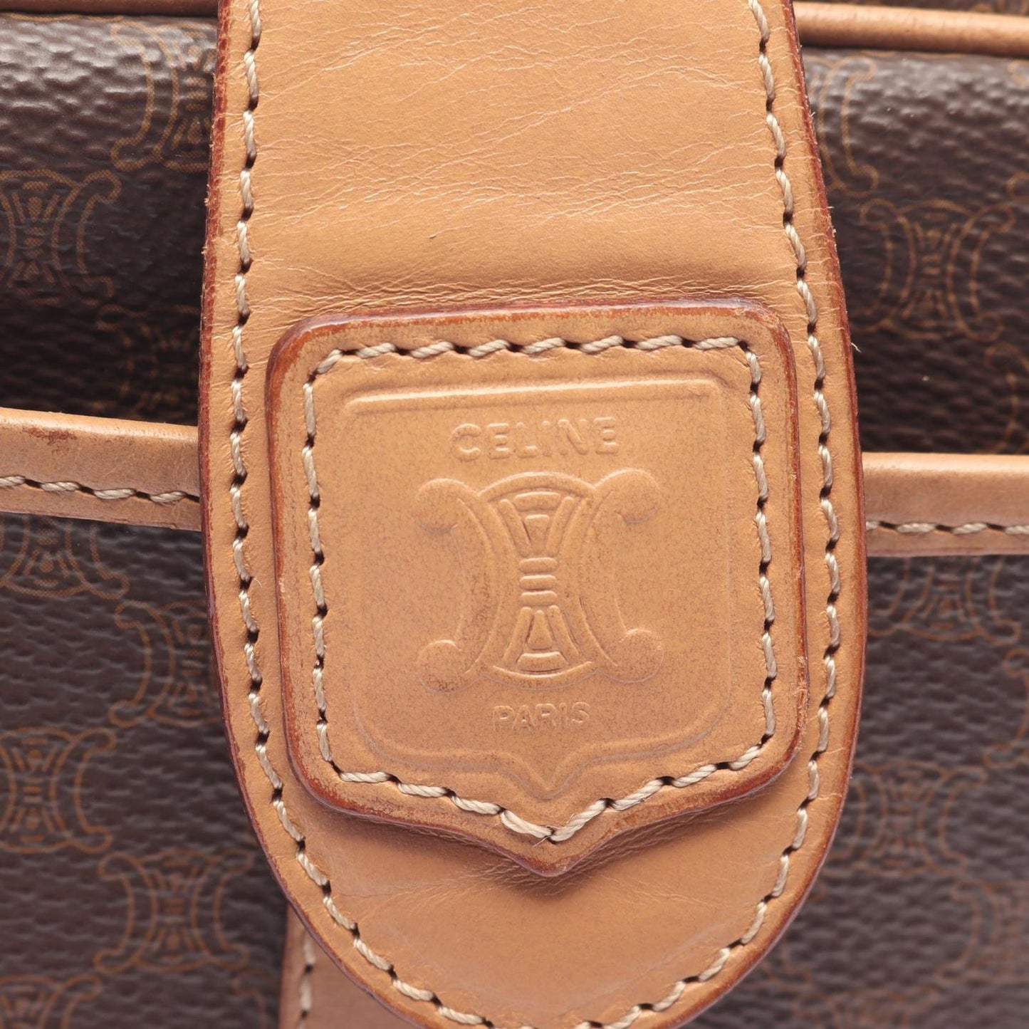 Celine Shoulder Bag Macadam Dark Brown Canvas Leather — view 4