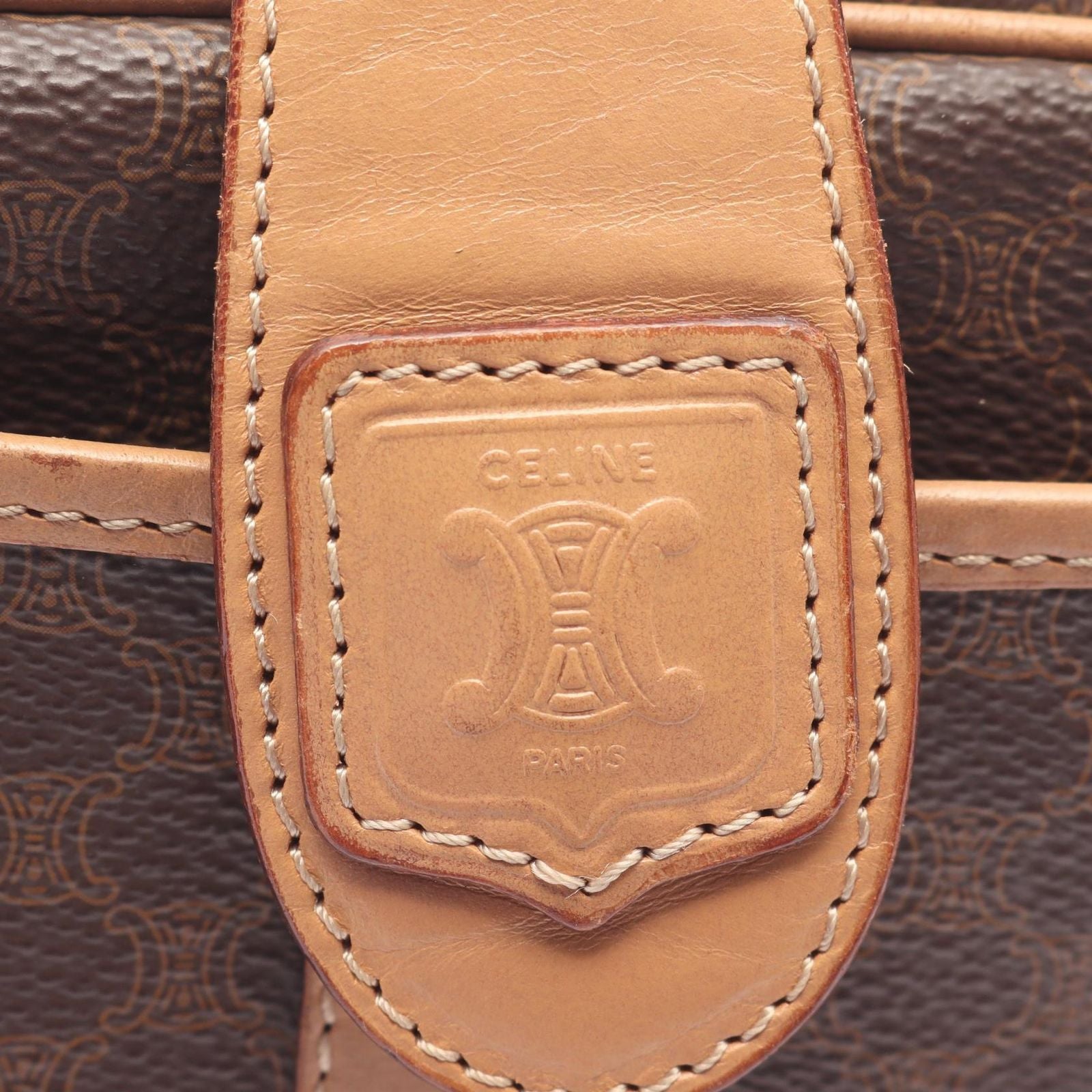 Celine Shoulder Bag Macadam Dark Brown Canvas Leather — view 4
