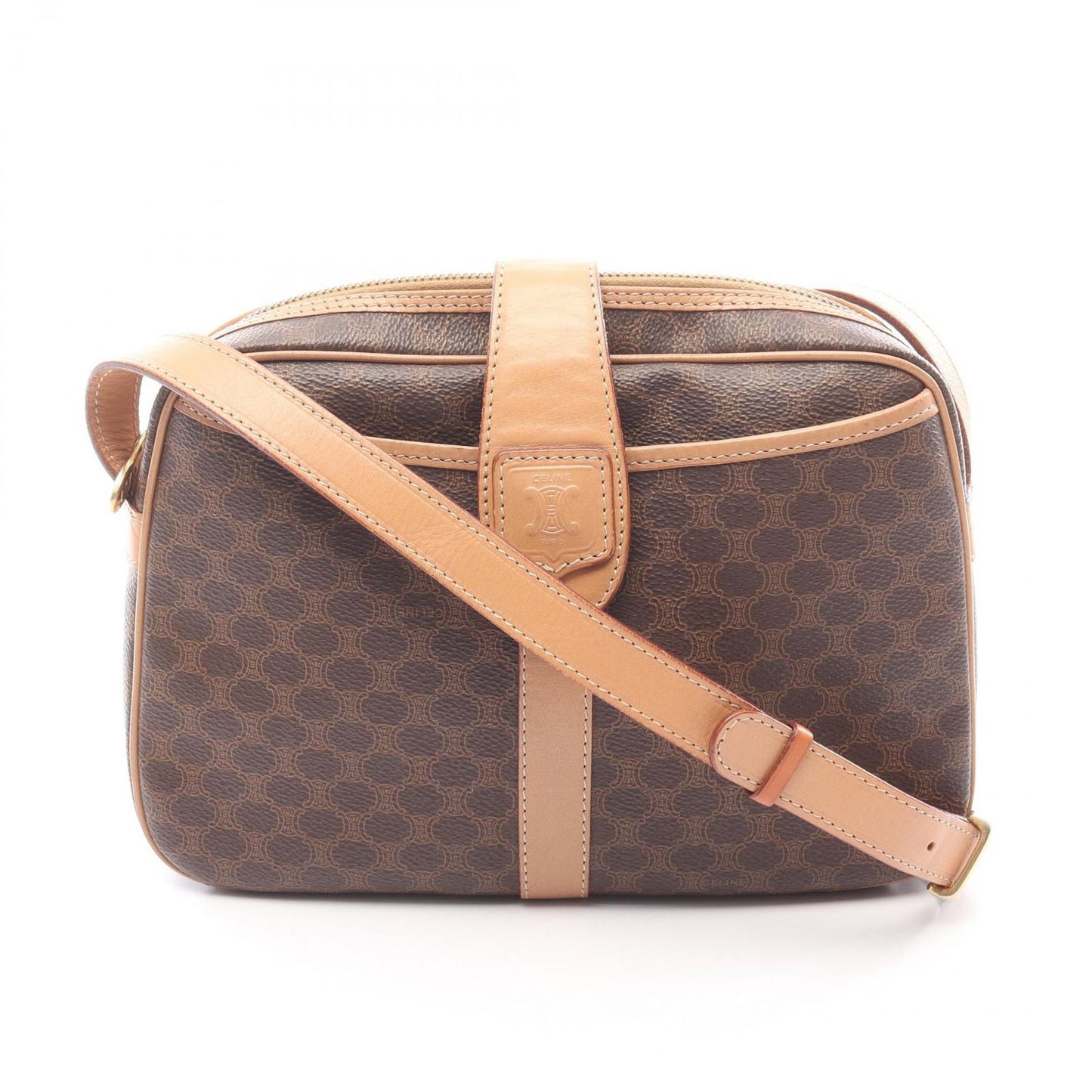 Celine Shoulder Bag Macadam Dark Brown Canvas Leather