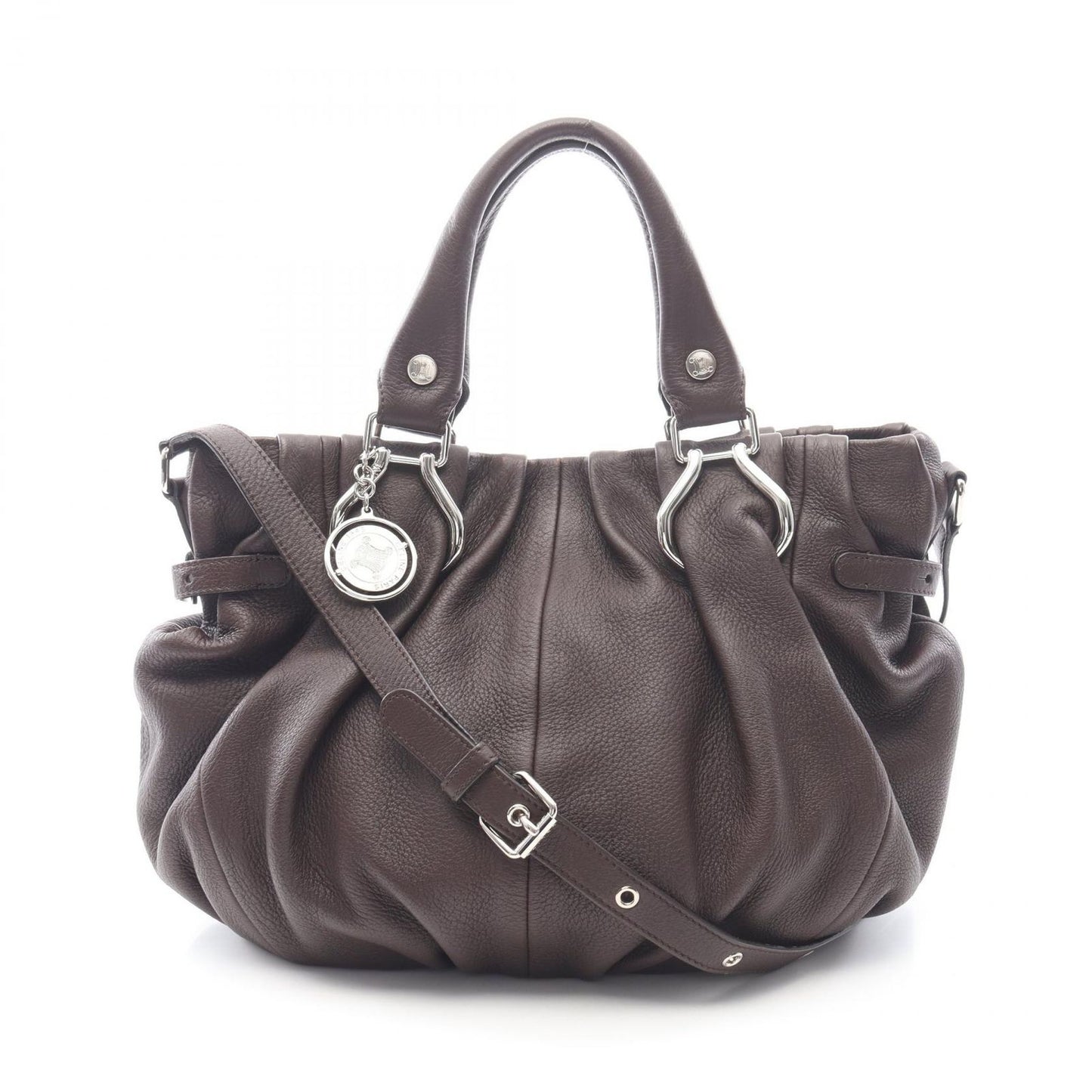 Celine Shoulder Bag Pillow Small 2-Way Dark Brown Leather