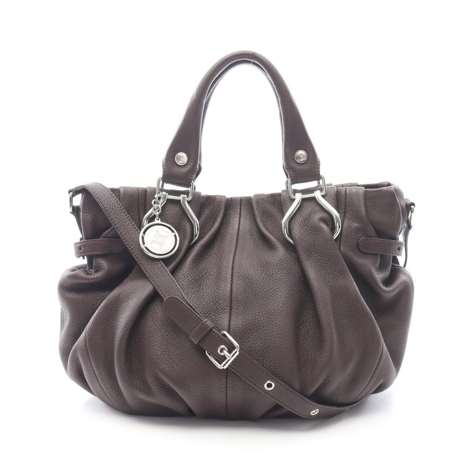 Celine Shoulder Bag Pillow Small 2-Way Dark Brown Leather