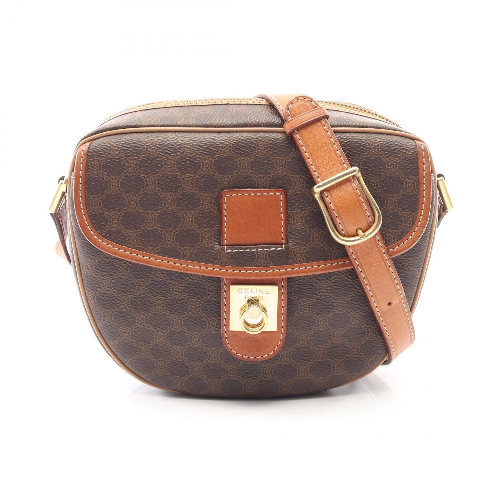 Celine Shoulder Bag Macadam Dark Brown Canvas Leather