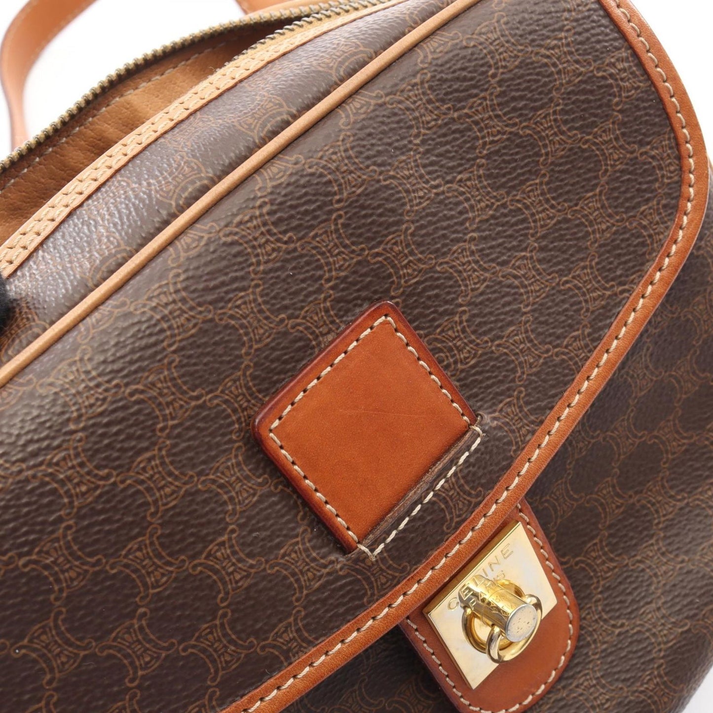 Celine Shoulder Bag Macadam Dark Brown Canvas Leather — view 7