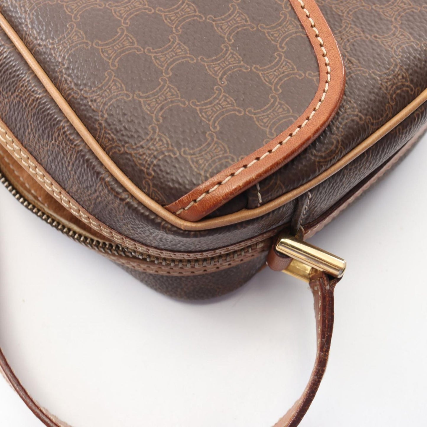 Celine Shoulder Bag Macadam Dark Brown Canvas Leather — view 8