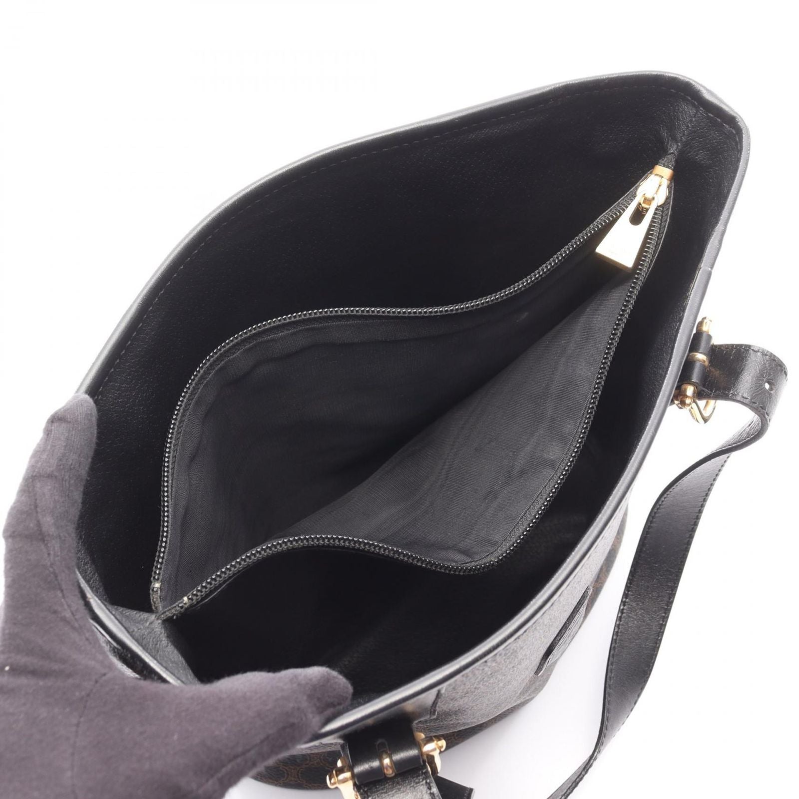 Celine Tote Macadam Brown Black Canvas Leather — view 3