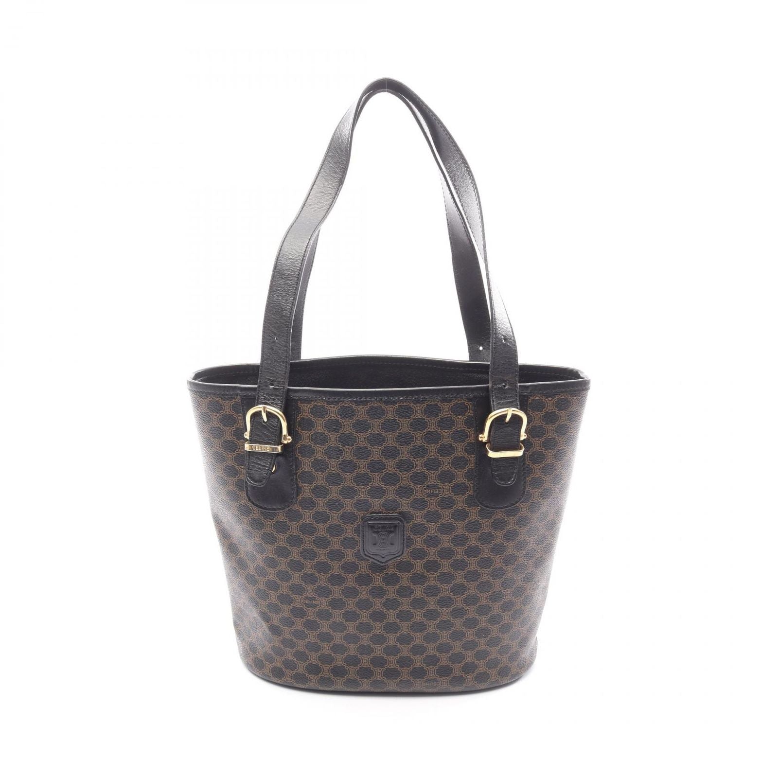 Celine Tote Macadam Brown Black Canvas Leather