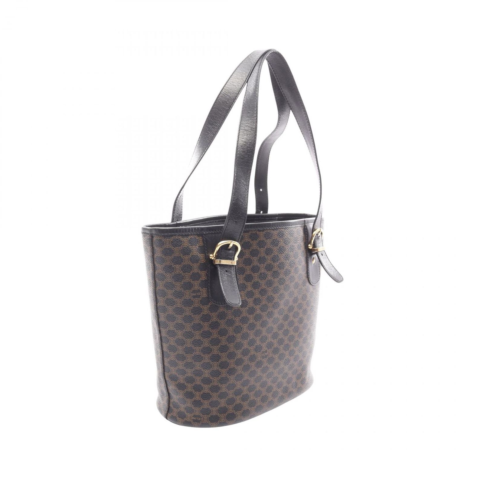 Celine Tote Macadam Brown Black Canvas Leather — view 2