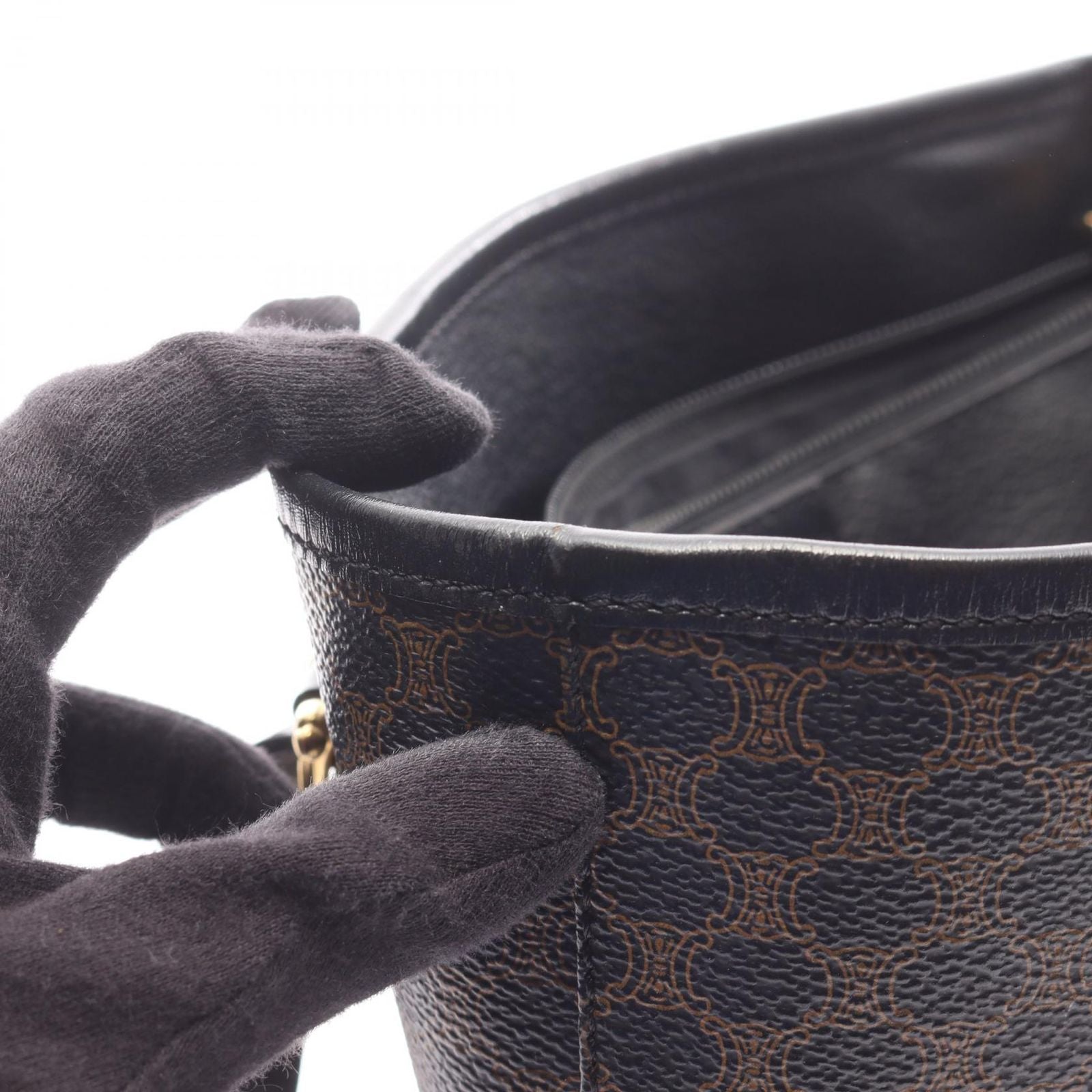 Celine Tote Macadam Brown Black Canvas Leather — view 9