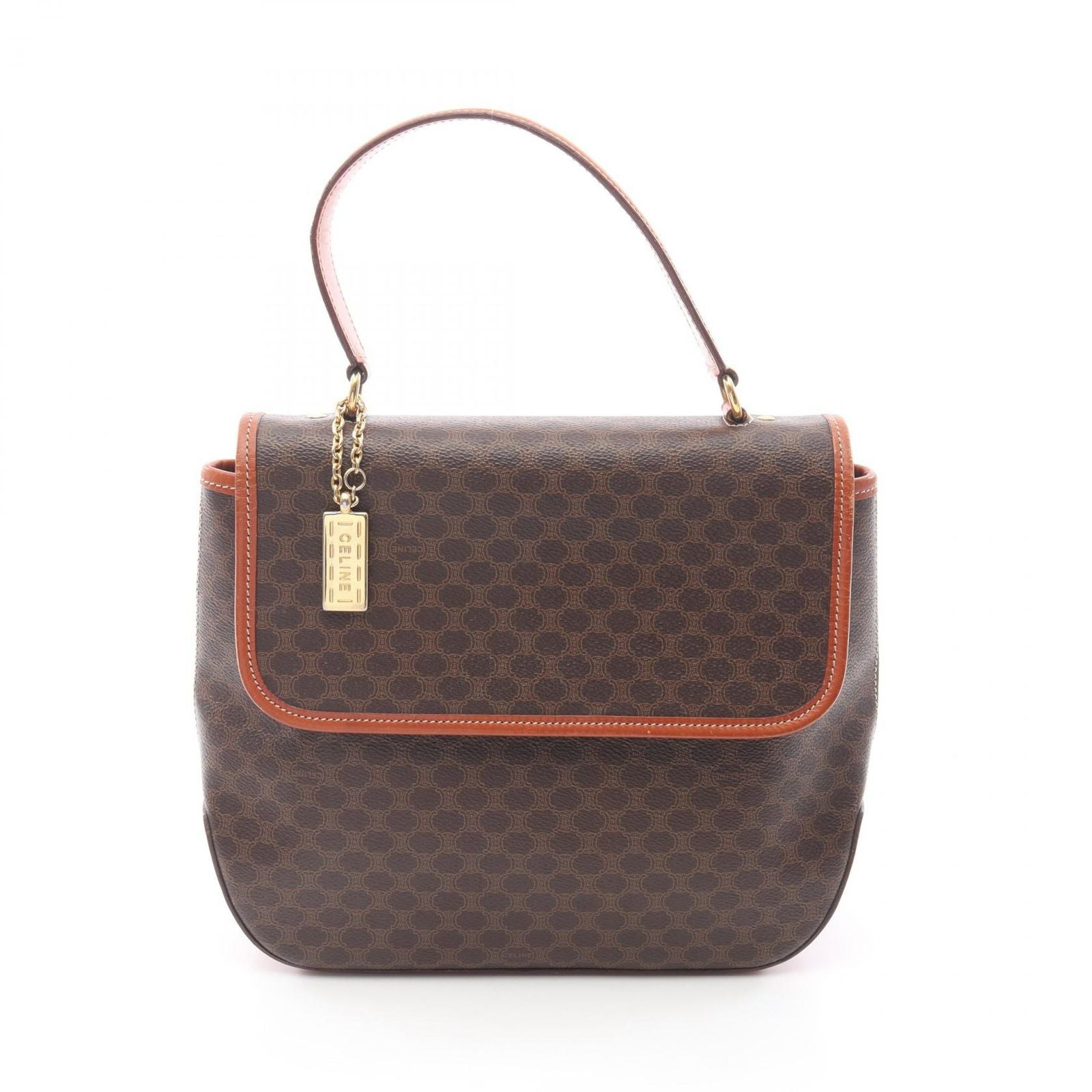 Celine Handbag with Macadam Charm Dark Brown Canvas Leather Hand