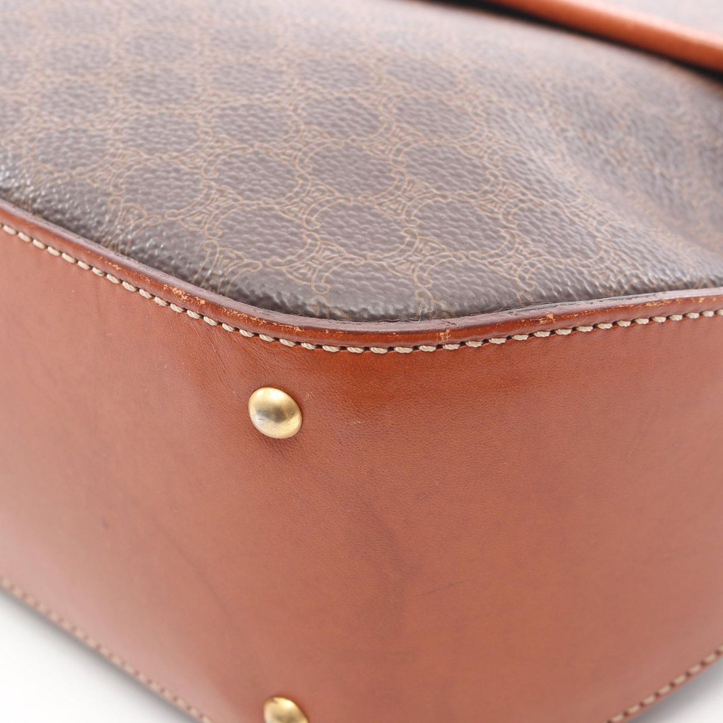 Celine Handbag with Macadam Charm Dark Brown Canvas Leather Hand — view 9