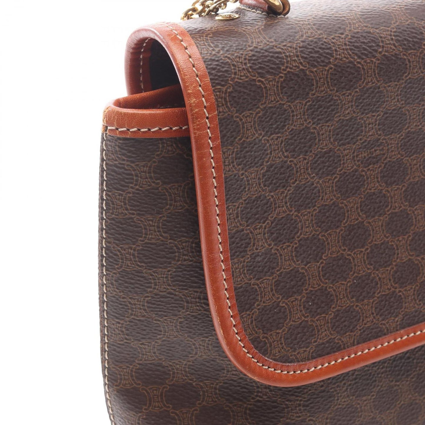 Celine Handbag with Macadam Charm Dark Brown Canvas Leather Hand — view 6