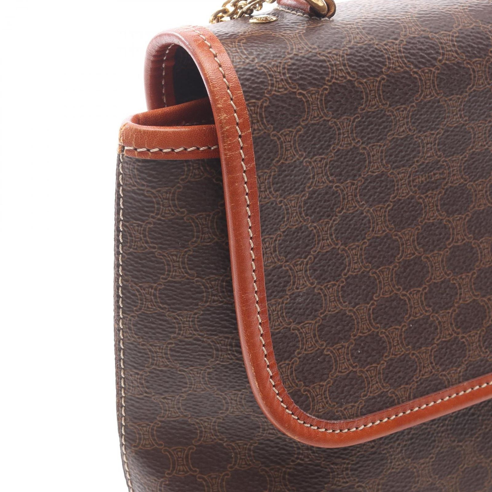 Celine Handbag with Macadam Charm Dark Brown Canvas Leather Hand — view 6