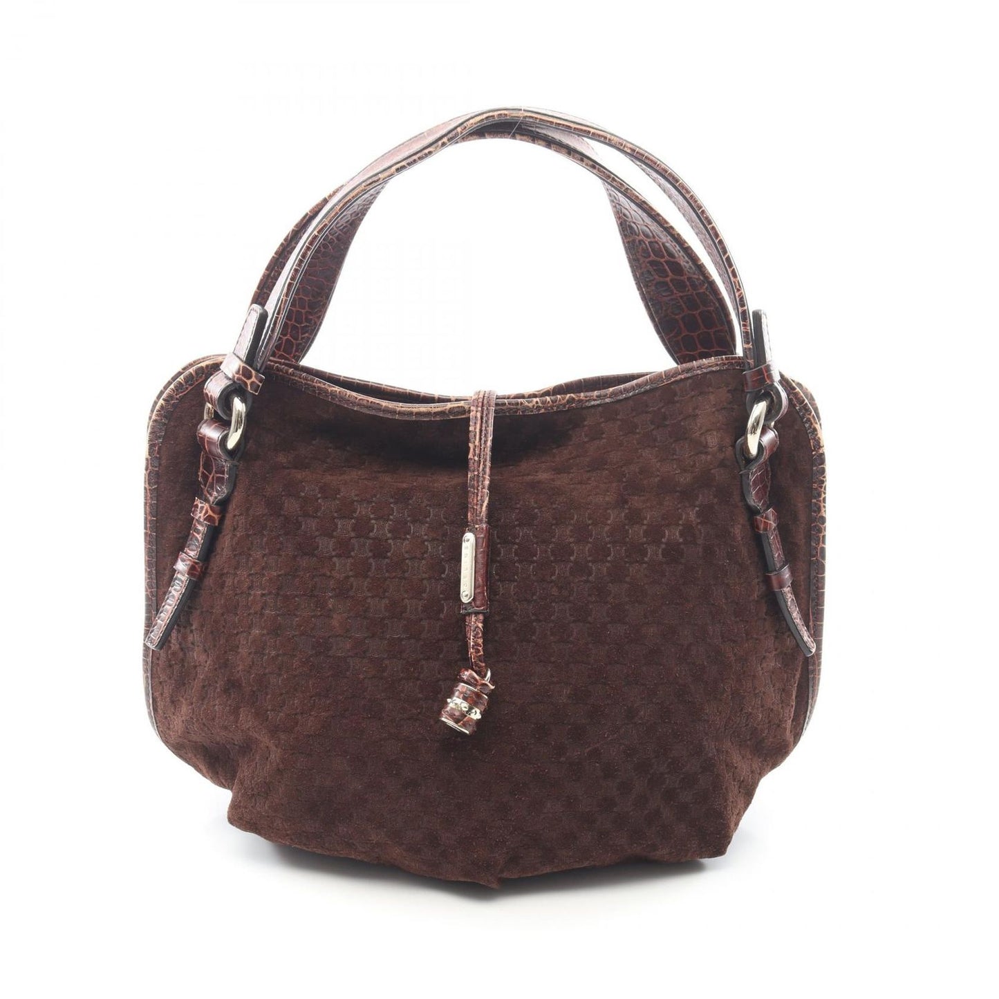 Celine Handbag Bittersweet Macadam Croco Embossed Brown Suede Leather