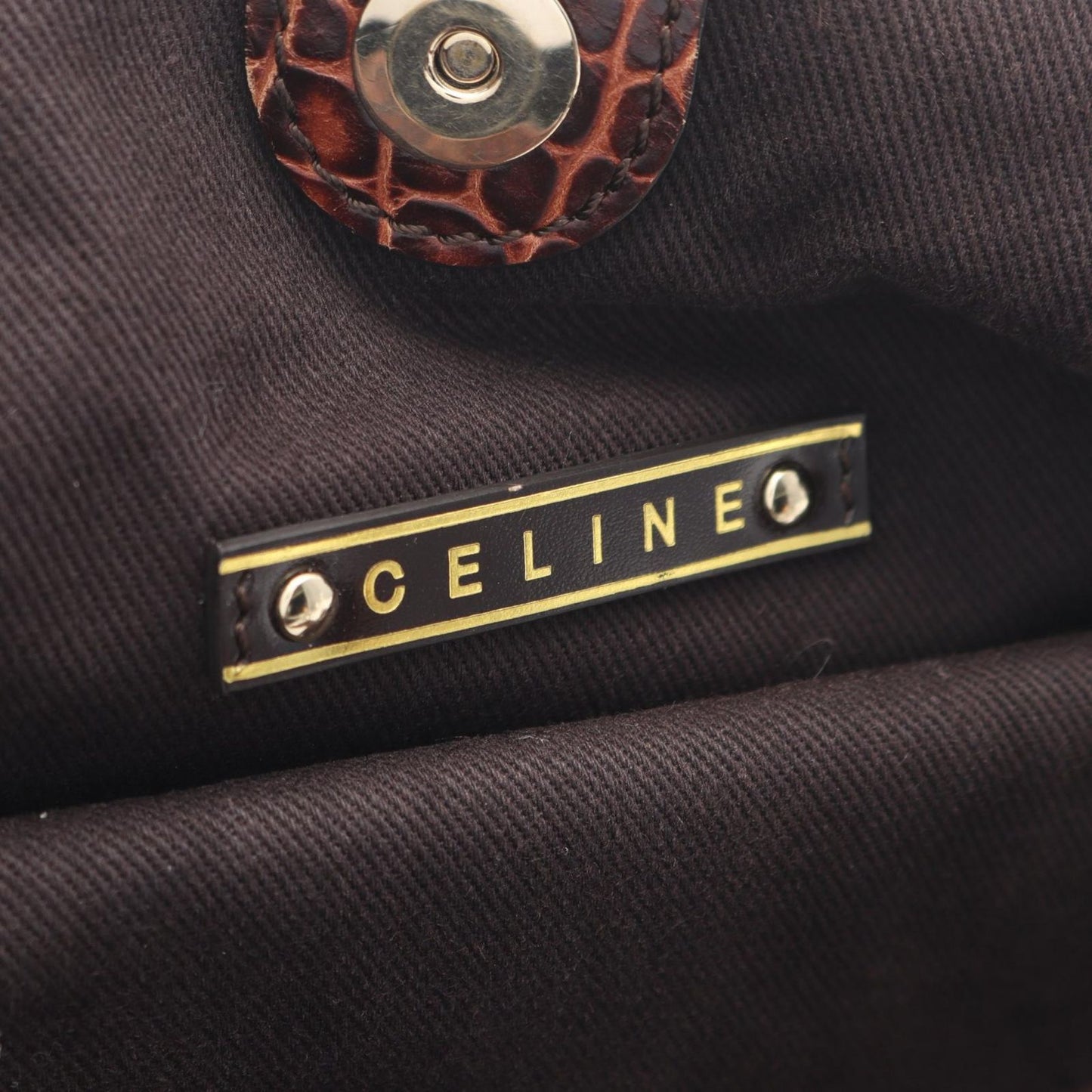 Celine Handbag Bittersweet Macadam Croco Embossed Brown Suede Leather — view 4