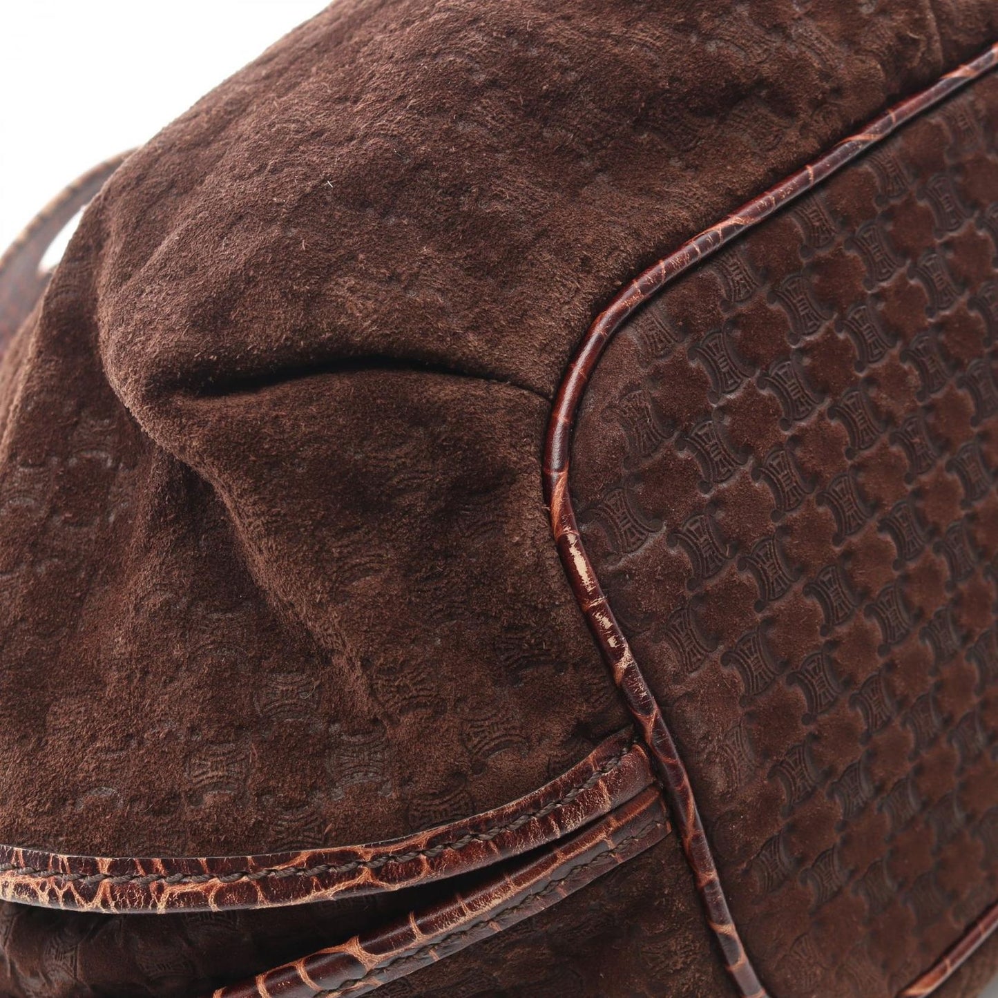 Celine Handbag Bittersweet Macadam Croco Embossed Brown Suede Leather — view 7