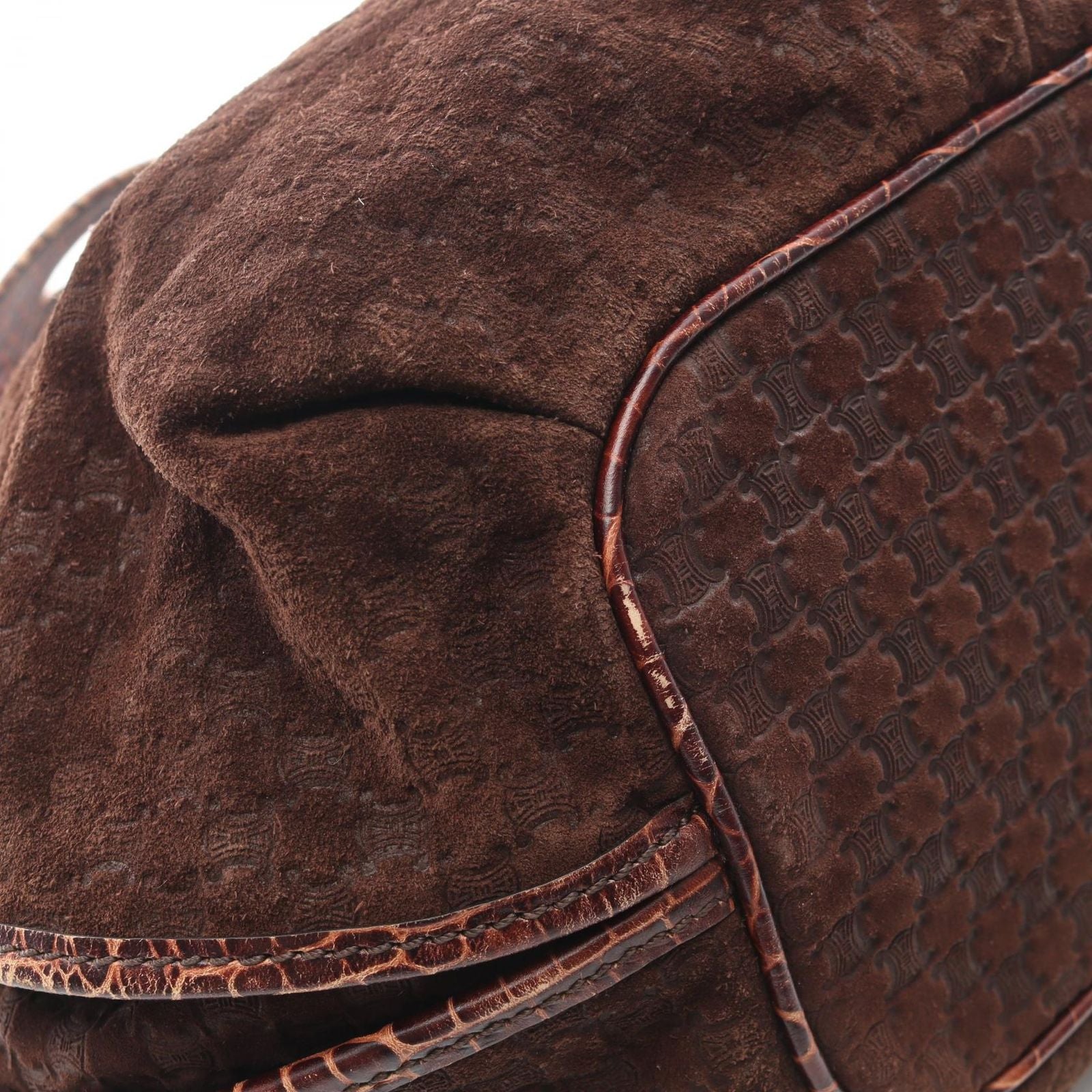 Celine Handbag Bittersweet Macadam Croco Embossed Brown Suede Leather — view 7