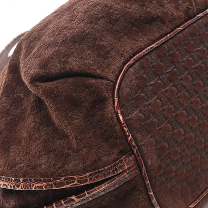 Celine Handbag Bittersweet Macadam Croco Embossed Brown Suede Leather — view 7