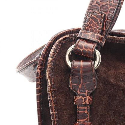Celine Handbag Bittersweet Macadam Croco Embossed Brown Suede Leather — view 8