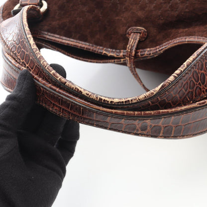 Celine Handbag Bittersweet Macadam Croco Embossed Brown Suede Leather — view 5