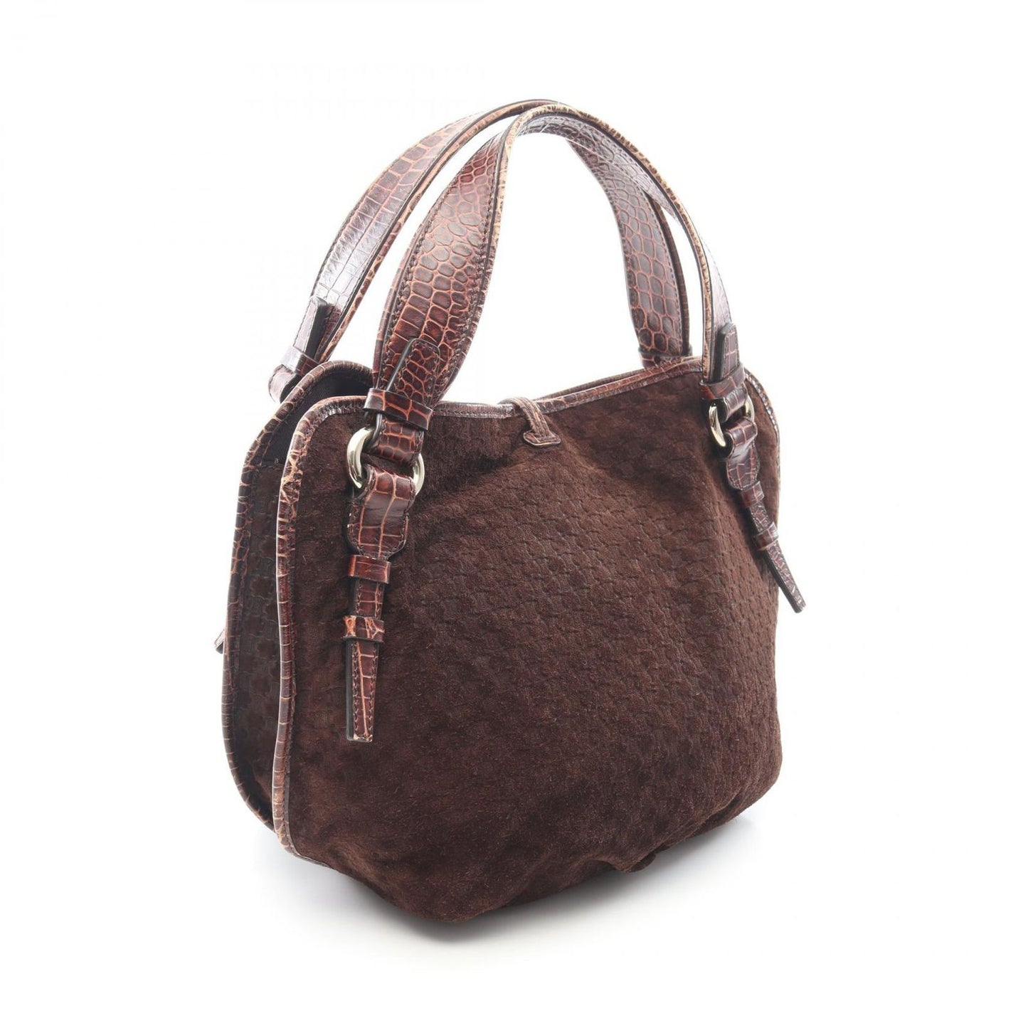 Celine Handbag Bittersweet Macadam Croco Embossed Brown Suede Leather — view 2