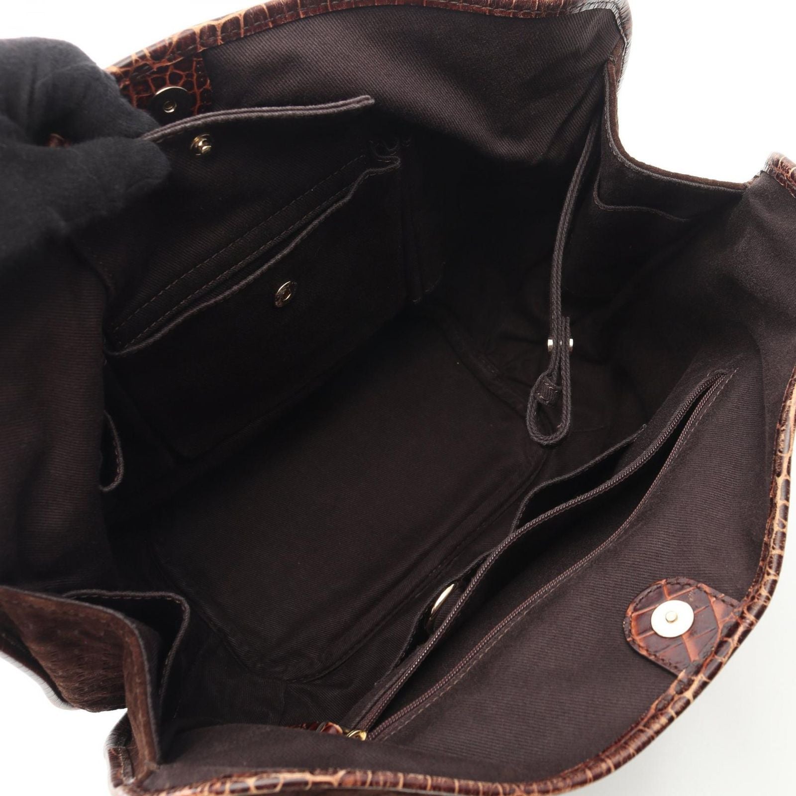 Celine Handbag Bittersweet Macadam Croco Embossed Brown Suede Leather — view 3