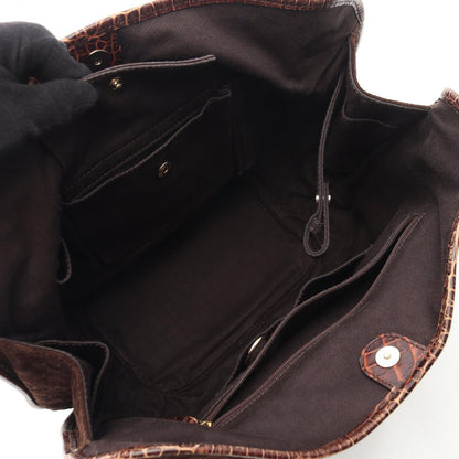 Celine Handbag Bittersweet Macadam Croco Embossed Brown Suede Leather — view 3