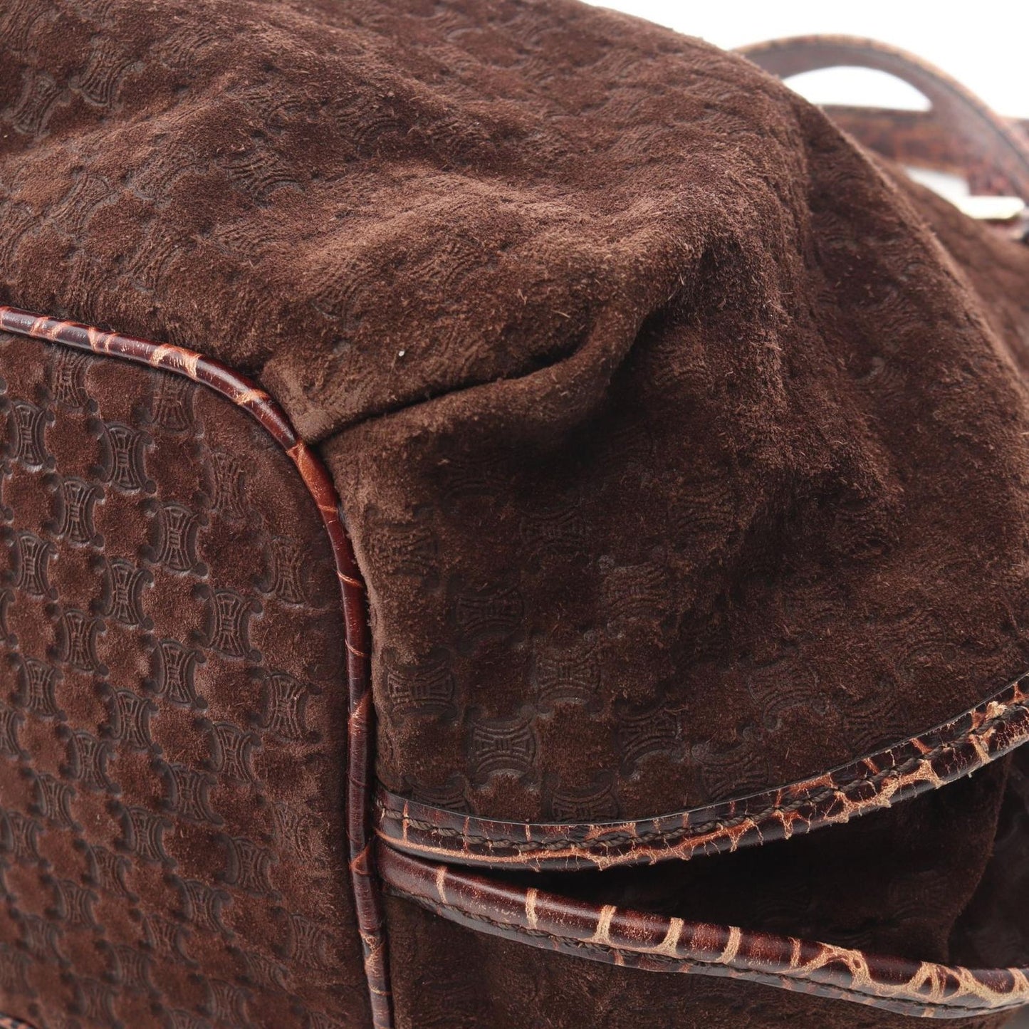 Celine Handbag Bittersweet Macadam Croco Embossed Brown Suede Leather — view 6