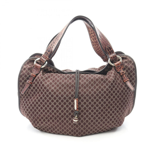 Celine Handbag Bittersweet Macadam Croco Embossed Brown Canvas Leather