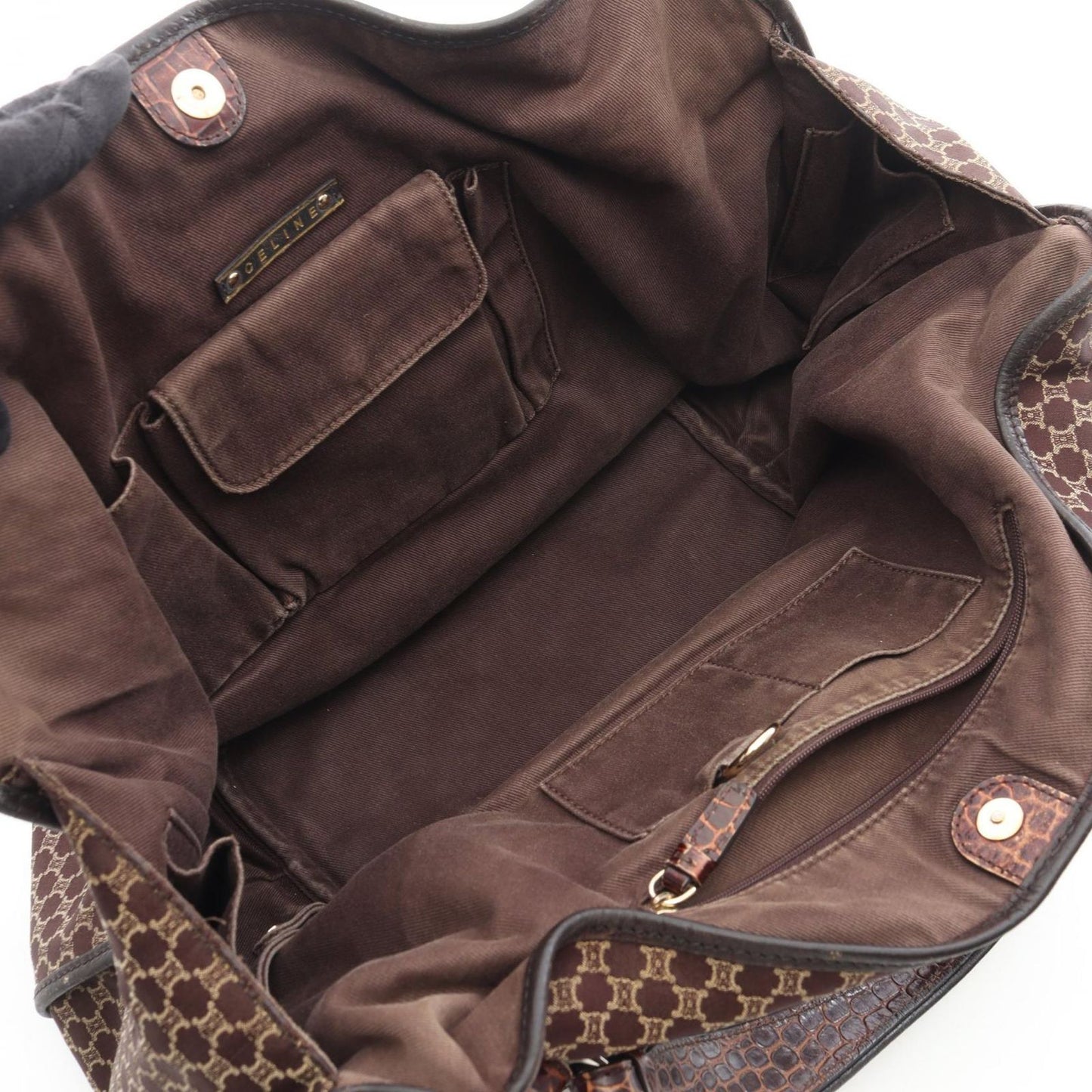 Celine Handbag Bittersweet Macadam Croco Embossed Brown Canvas Leather — view 3