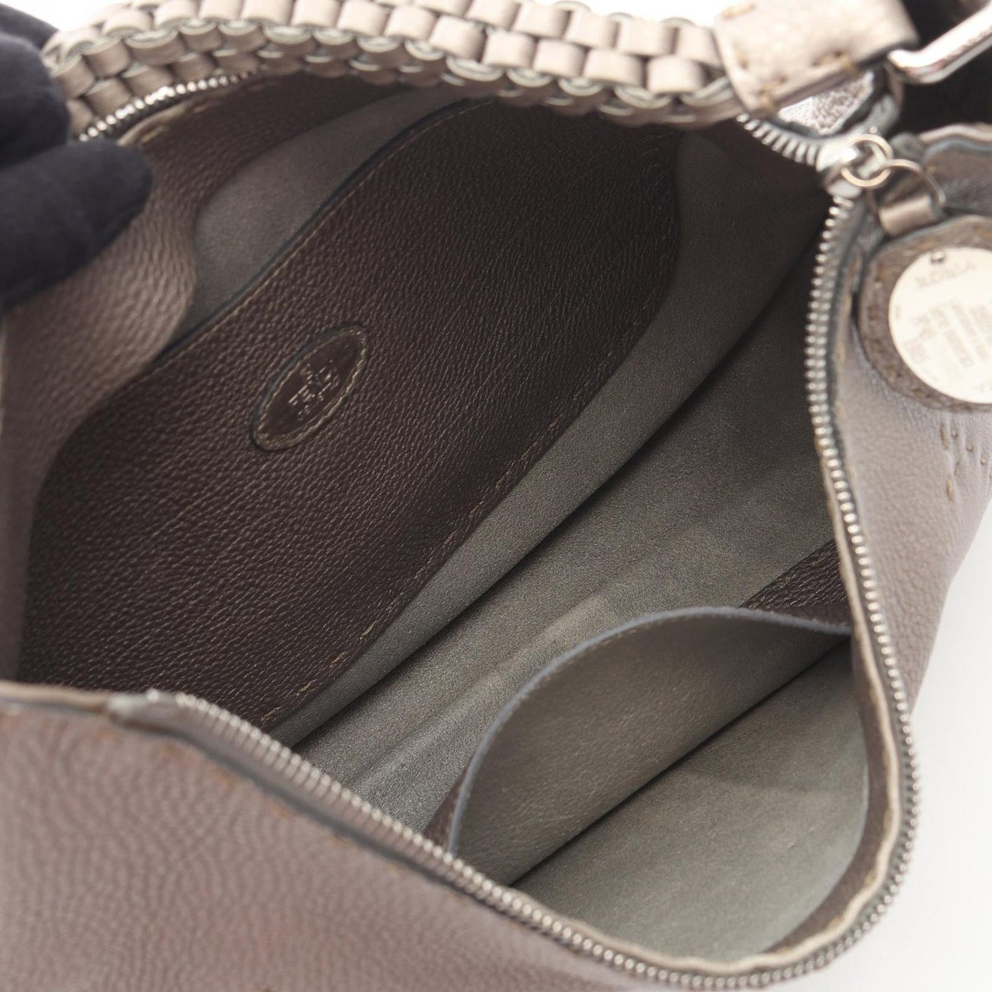 Fendi Shoulder Bag Selleria Metallic Braided Strap Gray Leather — view 3