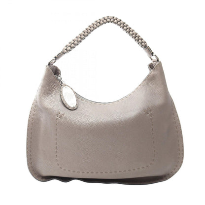 Fendi Shoulder Bag Selleria Metallic Braided Strap Gray Leather