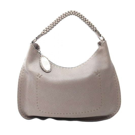 Fendi Shoulder Bag Selleria Metallic Braided Strap Gray Leather