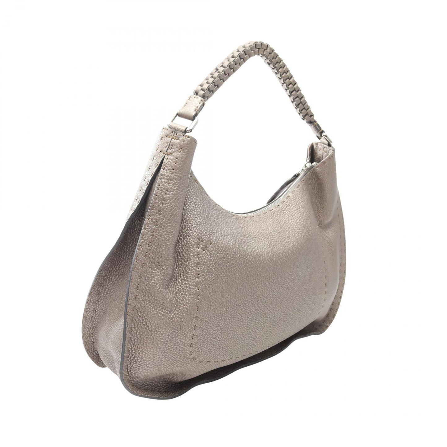 Fendi Shoulder Bag Selleria Metallic Braided Strap Gray Leather — view 2