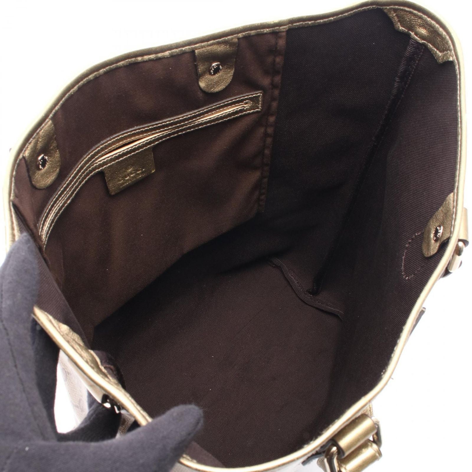 Gucci Tote GG Crystal Beige Brown Gold Canvas Leather — view 3