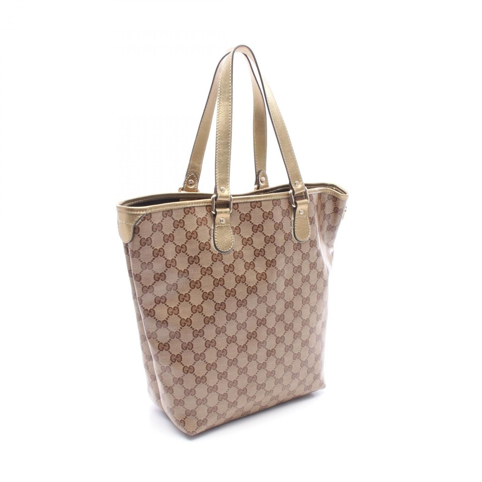 Gucci Tote GG Crystal Beige Brown Gold Canvas Leather — view 2