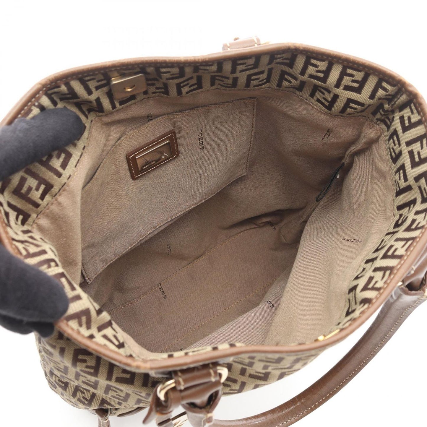 Fendi Tote Zucchino Beige Canvas Leather — view 3
