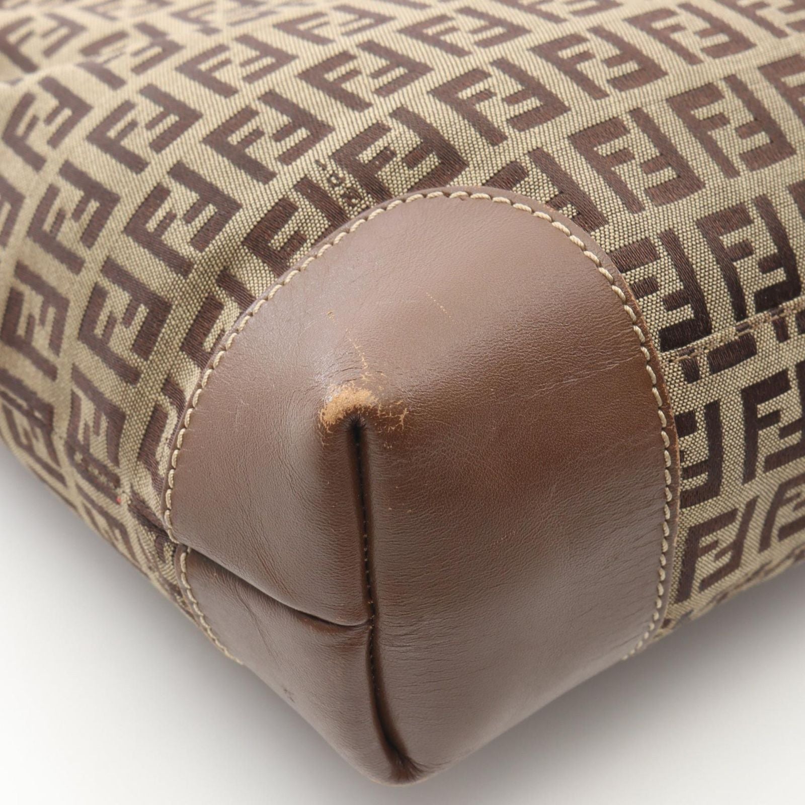 Fendi Tote Zucchino Beige Canvas Leather — view 8